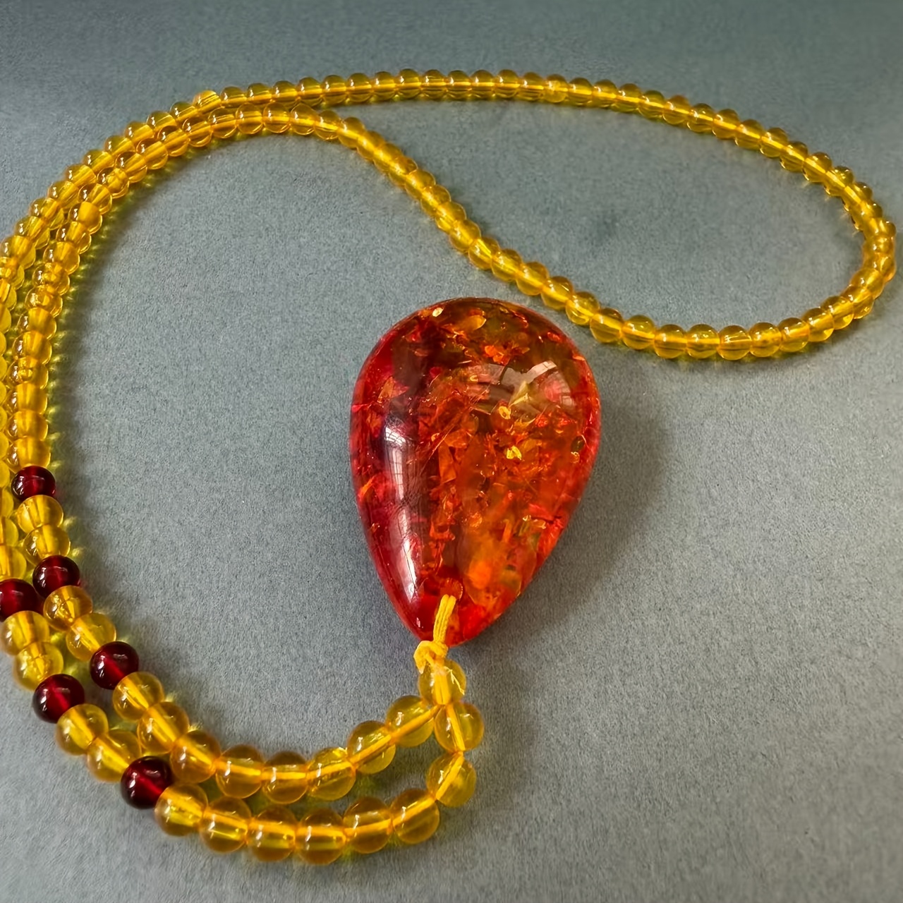 Women's Natural Amber Water Drop Pendant Necklace, Casual Wear
